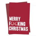 Red funny adult Christmas card with bold white Merry F-ing Christmas text and envelope - Merry F***ing Christmas Adult Humor(QT1097-21)