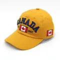 Yellow Canada embroidered baseball cap with blue 3D lettering and maple leaf flag - Adjustable / Yellow
