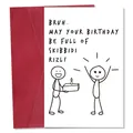 Funny hand-drawn stick figure birthday card with red envelope and sarcastic joke - Creative Internet Slang Birthday Sketch Style (QT1607-2)