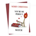 Funny Christmas matchstick card with a red envelope featuring humorous adult puns - Perfect Match Matchsticks Card(QT1097-27)