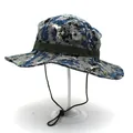 Blue digital camouflage boonie hat with adjustable chin strap for outdoor activities - Digital Blue Camouflage Style (Style 2)