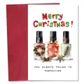 Funny Christmas card set with red envelope featuring watercolor nail polish illustrations - Christmas Nail Polish Manicure Pun Style (QT1607-6)