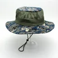 Outdoor digital camouflage boonie hat with breathable mesh and adjustable chin strap - Digital Dark Blue Camo Mesh Style (Mesh Style 7)