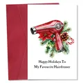 Funny Christmas card for hairdresser with watercolor hair dryer and red envelope - Hairdresser Exclusive Watercolor Hairdryer Style (QT1607-7)
