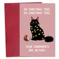 Funny Christmas card with black cat illustration and red envelope for holiday greetings - Humorous Mischievous Black Cat Christmas Style (QT1607-9)