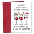 Funny wine themed Christmas card with red envelope and festive holiday illustration - Creative Wine Glass Holiday Illustration Style (QT1607-10)