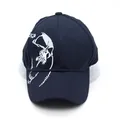 Casquette de baseball en coton bleu foncé avec broderie tête de mort Venom blanche - Réglable / Bleu Marine (Crâne Gauche)