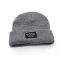 Gray ribbed knit beanie with slogan patch for men and women, trendy streetwear winter hat - Adjustable / Gray