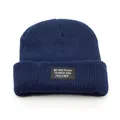 Navy blue ribbed knit beanie with a stylish letter patch for men and women - Adjustable / Navy Blue