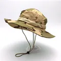 Three-color desert camouflage boonie hat with adjustable chin strap and tactical loops - Three-color Desert Camouflage Style (Style 5)