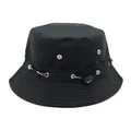 Outdoor black sun hat with metal eyelets and SPORT print drawstring on white background - M (56-58cm) / Black