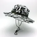 Outdoor camouflage boonie hat in black, grey, and white with green chin strap - Black White Gray Camouflage Style (Style 6)