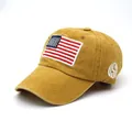 Berretto da baseball vintage giallo senape con bandiera americana e ricamo USA - Regolabile / Giallo