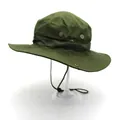 Olive green camouflage boonie hat with adjustable wind cord and breathable mesh vents - Solid Army Green Style (Style 8)