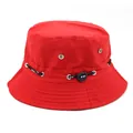 Classic red outdoor bucket hat featuring breathable metal vents and adjustable black drawstring - M (56-58cm) / Red