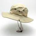Khaki outdoor sun hat with wide brim, breathable metal vents and adjustable wind rope - Khaki Style (Style 9)