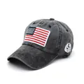 Berretto da baseball grigio in cotone lavato con bandiera americana e ricamo USA laterale - Regolabile / Nero