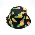 Chapeau bob d'extérieur avec imprimé ananas éclatant sur un fond noir classique - M (56-58cm) / Ananas Noir