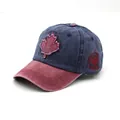 Vintage navy blue and burgundy baseball cap with Canada maple leaf embroidery detail - Adjustable / Navy Blue