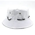 White cotton canvas bucket hat with black sport drawstring and metal air eyelets - M (56-58cm) / White