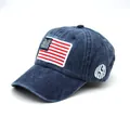 Berretto da baseball blu navy lavato con ricamo bandiera americana e patch USA laterale - Regolabile / Blu navy