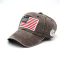 Berretto baseball marrone scuro slavato con toppa bandiera USA e ricamo bianco USA - Regolabile / caffè