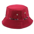 Dark red outdoor fishing hat with wide brim, metal eyelets and SPORT drawstring strap - M (56-58cm) / Burgundy