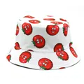 Sombrero de pescador blanco de algodón con estampado de tomate y ala ancha de sol - Talla M (56-58cm) / Estilo Tomate - Blanco