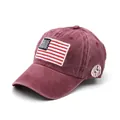 Cappellino da baseball bordeaux lavato con ricamo bandiera USA e patch USA - Regolabile / Rosso Ruggine