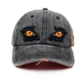 Vintage washed dark grey baseball cap with orange eagle eye embroidery and distressed brim - Adjustable / Black