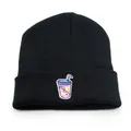 Berretto classico in maglia nera con un ricamo colorato di una bevanda shake rosa - Regolabile / Nero
