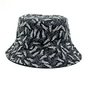 Detailed full-print bucket hat showing contrast black and white folk leaf patterns - M(56-58cm) / Leaf Style 1