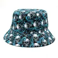 Unisex bucket hat featuring black and white skull patterns and blue octopus tentacles prints - M(56-58cm) / Skull Style 1