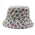 Close-up of vibrant Mexican sugar skull pattern printed on durable canvas bucket hat - M(56-58cm) / Skull Style 2