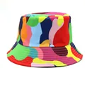Detail view of colorful abstract camouflage bucket hat with reinforced brim stitching - M(56-58cm) / Multicolor Plaid Style 2