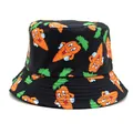 Black cotton bucket hat with vibrant cartoon carrot print for outdoor sun protection - M / Black