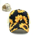Damen-Pferdeschwanz-Baseballkappe mit Sonnenblumenmuster und atmungsaktivem Netz - Sonnenblume