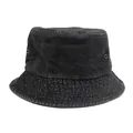 Cappello a secchiello in denim nero lavato con cuciture rinforzate e occhielli in metallo - M (56-58cm) / Nero