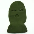 Detailed knit texture of olive green three-hole balaclava mask for winter protection - Green