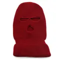 Dark red 3-hole knitted balaclava ski mask with warm ribbed texture for outdoors - Burgundy