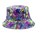 Close-up of colorful graffiti print fisherman hat made of lightweight durable polyester - M(56-58cm) / Multicolor Pattern Style 3