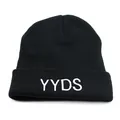 Μαύρος πλεκτός σκούφος unisex με λευκό κέντημα YYDS για υπαίθρια χειμερινή ζεστασιά - Μαύρο