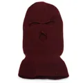 Detail view of burgundy 3-hole knitted balaclava with elastic weave for winter outdoor warmth - Wine Red