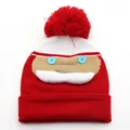 Knitted kids Christmas hat with Santa design, red pompom, and plush white beard detailing - Kids / Red Santa Claus Style