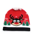 Festive knitted Christmas beanie with reindeer pattern, pom-pom and warm thermal lining - Reindeer Red Style