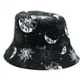 Detail of black sun and moon print bucket hat with reinforced stitching on the brim - M(56-58cm) / Moon Print