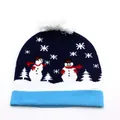 Detailed knit texture of a winter beanie with snowman patterns and a white pompom - Snowman Snowflake Style