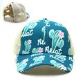 Deep teal ponytail baseball cap with cactus print and criss-cross elastic bands - Green Cactus