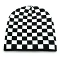 Unisex black and white checkerboard knit beanie hat for winter warmth and street style - Adjustable / Checkerboard Knitted