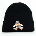 Classic black knit beanie with colorful astronaut embroidery and folded cuff design - Adjustable / Black